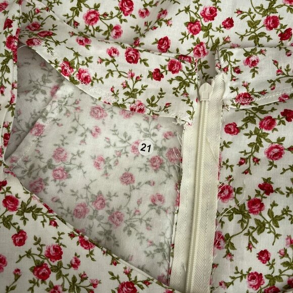 Vintage Handmade Floral Dress White & Pink Pleated Cottage Garden Scoop S/M - Picture 5 of 10